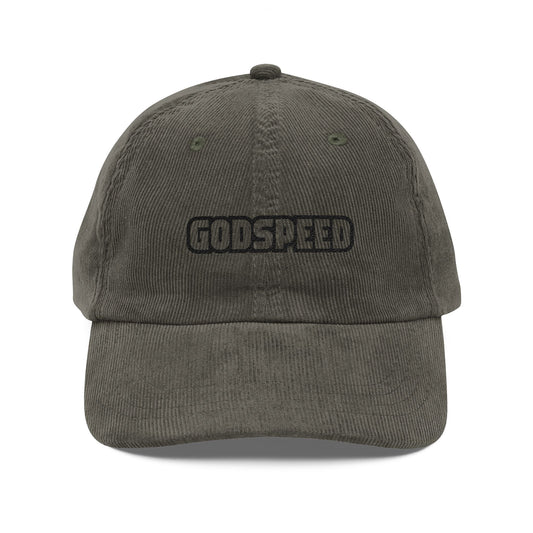 Godspeed Embroidered Corduroy Cap — Vintage Rust Baseball Hat Hats Printify Olive One size