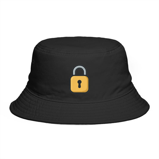 Lock Icon Bucket Hat — Minimal Brown Secure Padlock Embroidered Hat