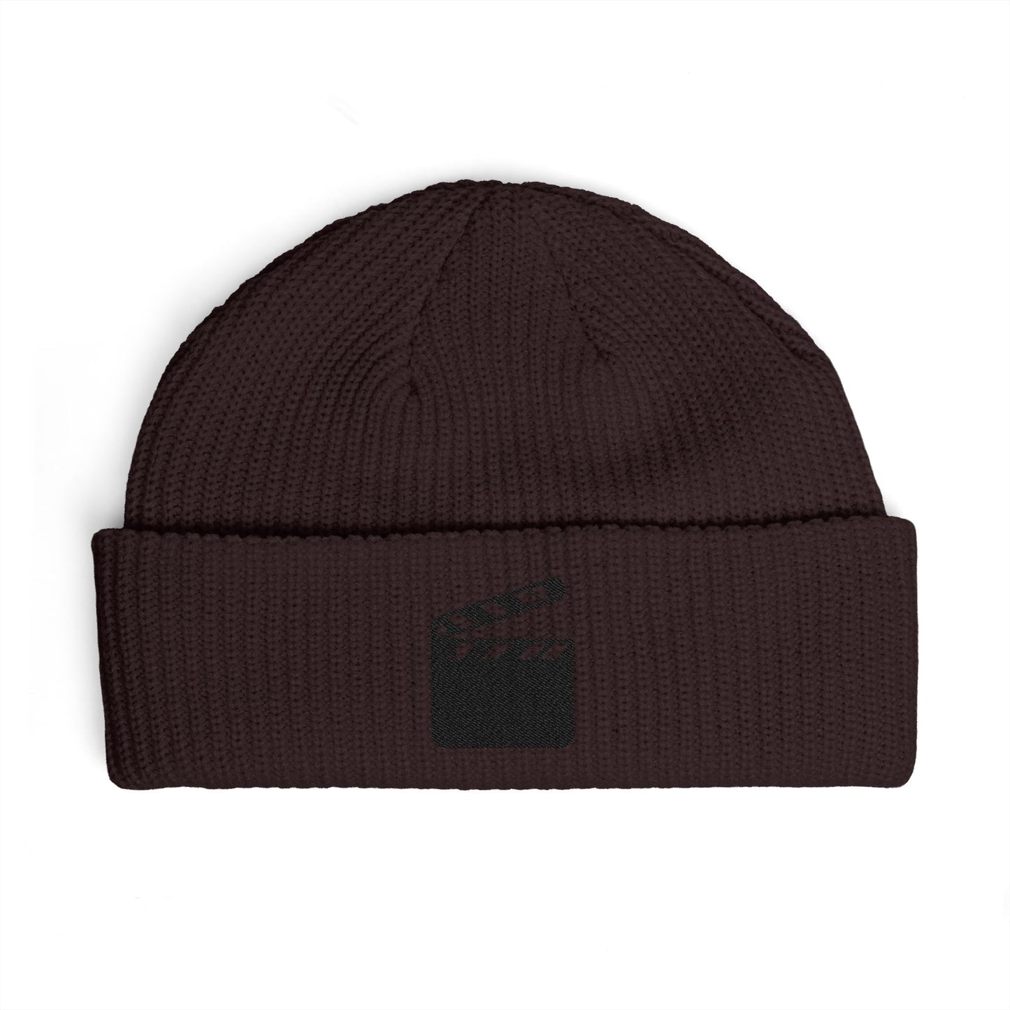 Film Clapper Cuff Beanie — Embroidered Movie Crew Knit Hat Hats Printify One size Plum