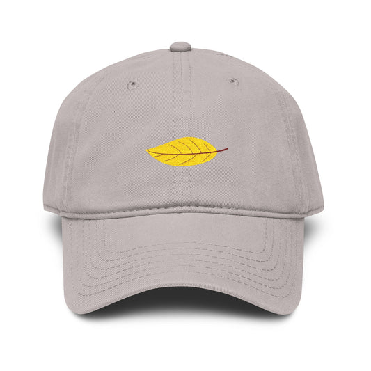 Washed Cotton Baseball Cap with Embroidered Yellow Leaf – Casual Fall Hat Hats Printify One size Gray