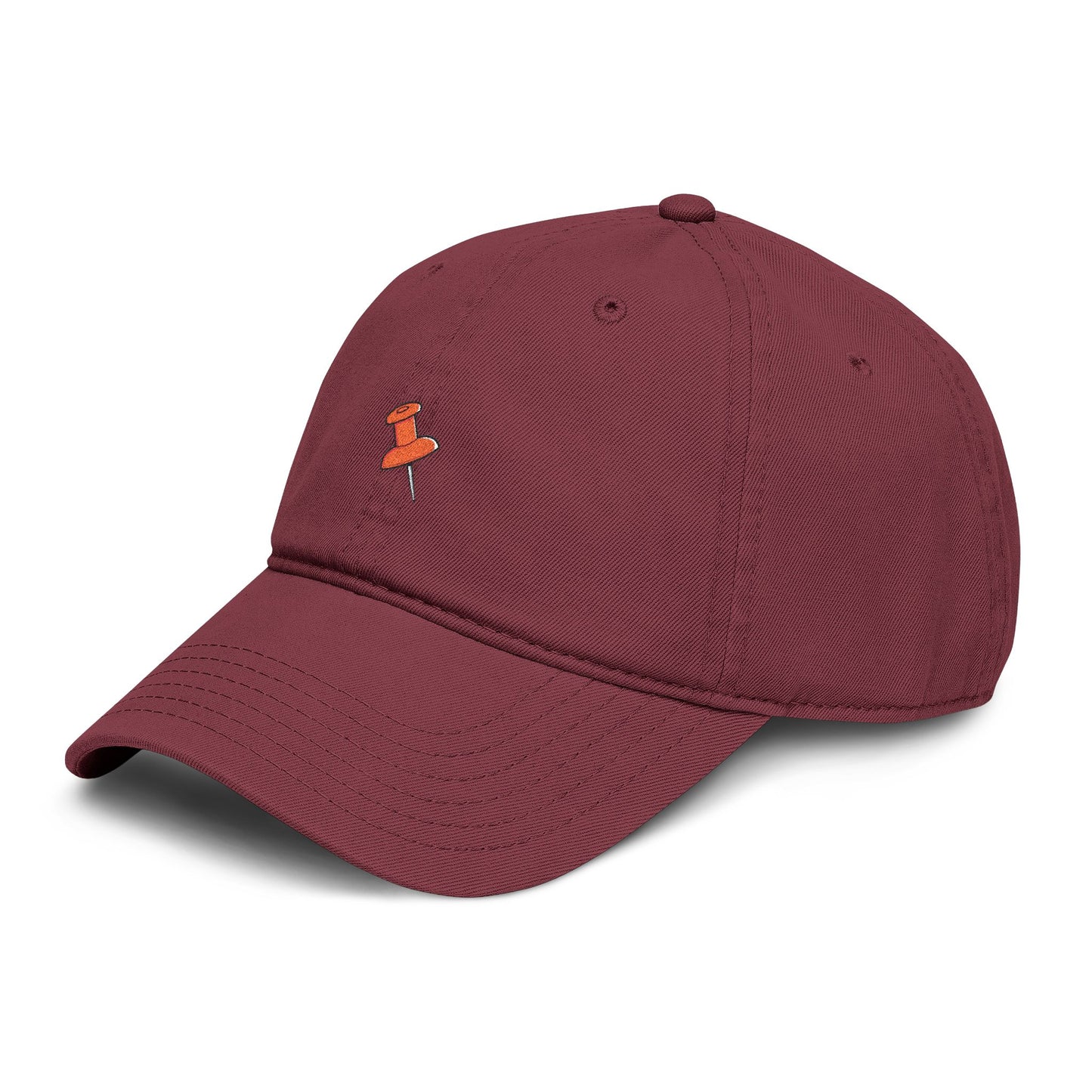 Washed Baseball Cap with Tiny Orange Pushpin Embroidery — Casual Everyday Hat