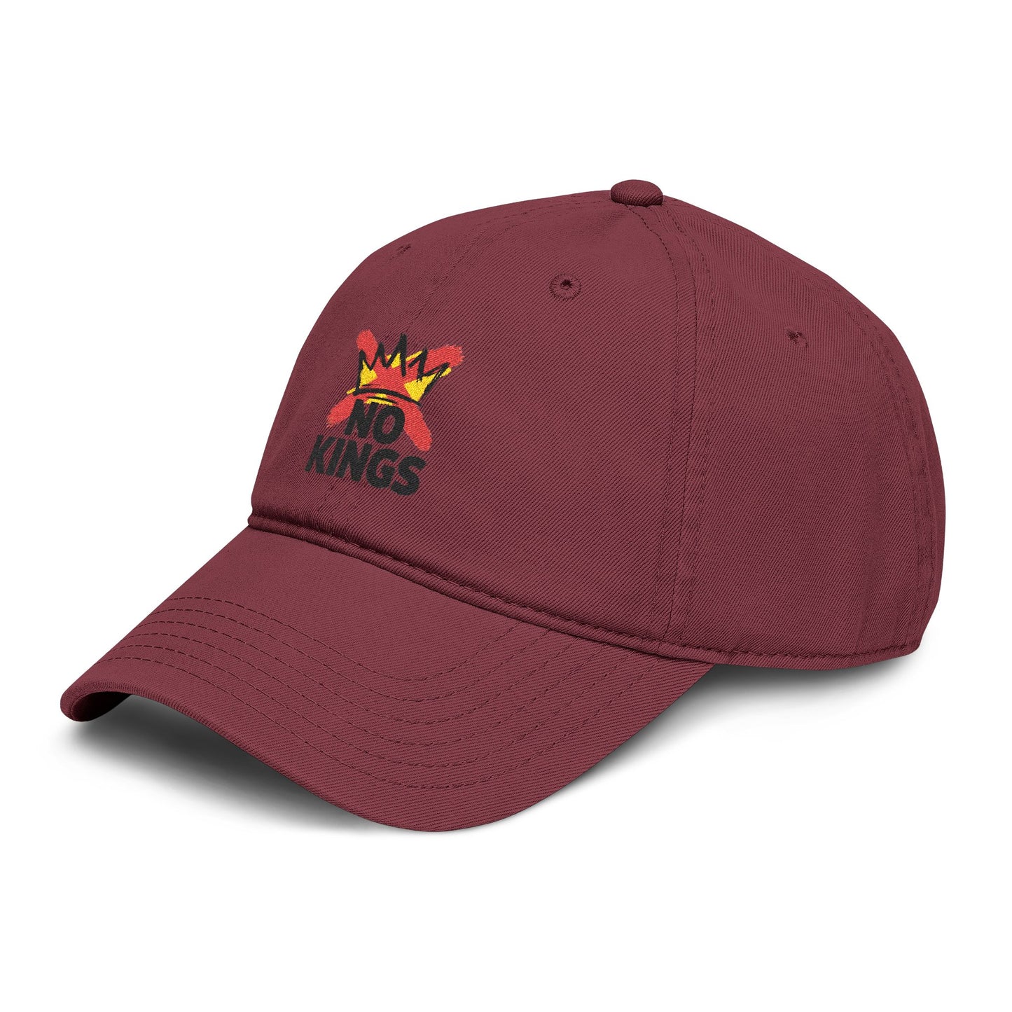 No Kings Washed Baseball Cap — Distressed Crown Embroidered Hat