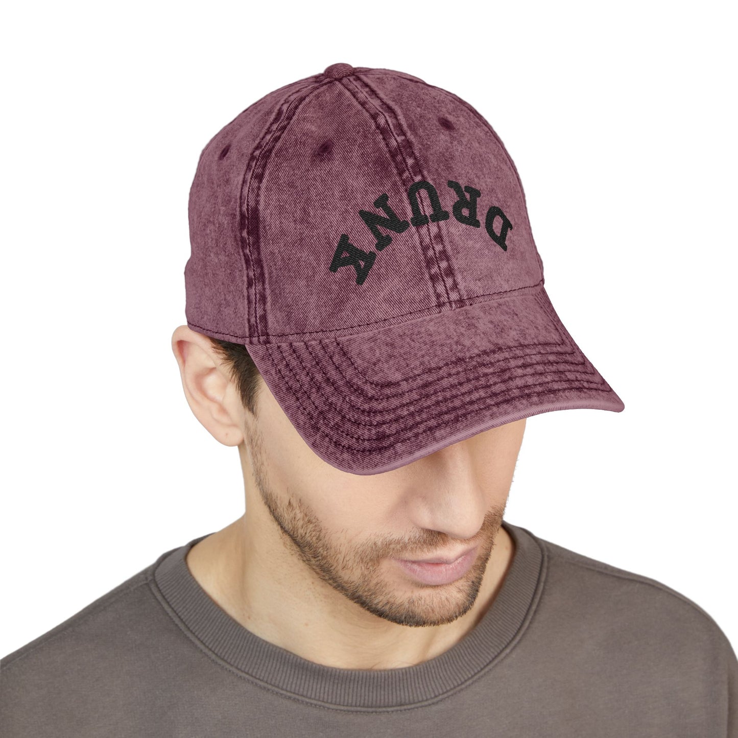 Embroidered Vintage 'DRUNK' Distressed Baseball Cap — Retro Red Cotton Hat