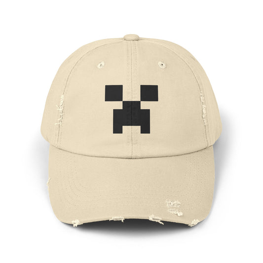 Pixel Monster Face Cap | Distressed Baseball Hat Hats Printify Stone One size