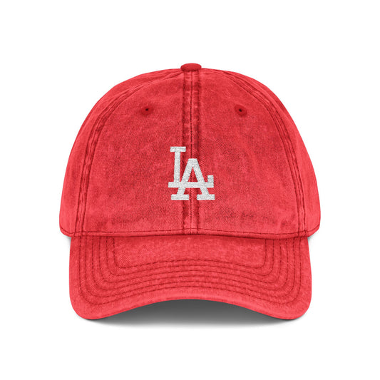Vintage Embroidered LA Cap — Washed Red Baseball Hat Hats Printify One size Red