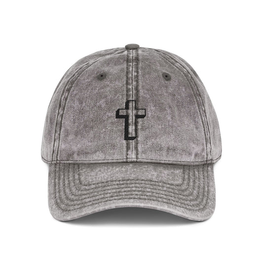 Vintage Embroidered Cross Cap — Distressed Red Dad Hat Hats Printify One size Charcoal Grey