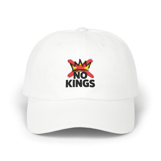 No Kings Embroidered Dad Cap — Casual White Baseball Hat Hats Printify White One size
