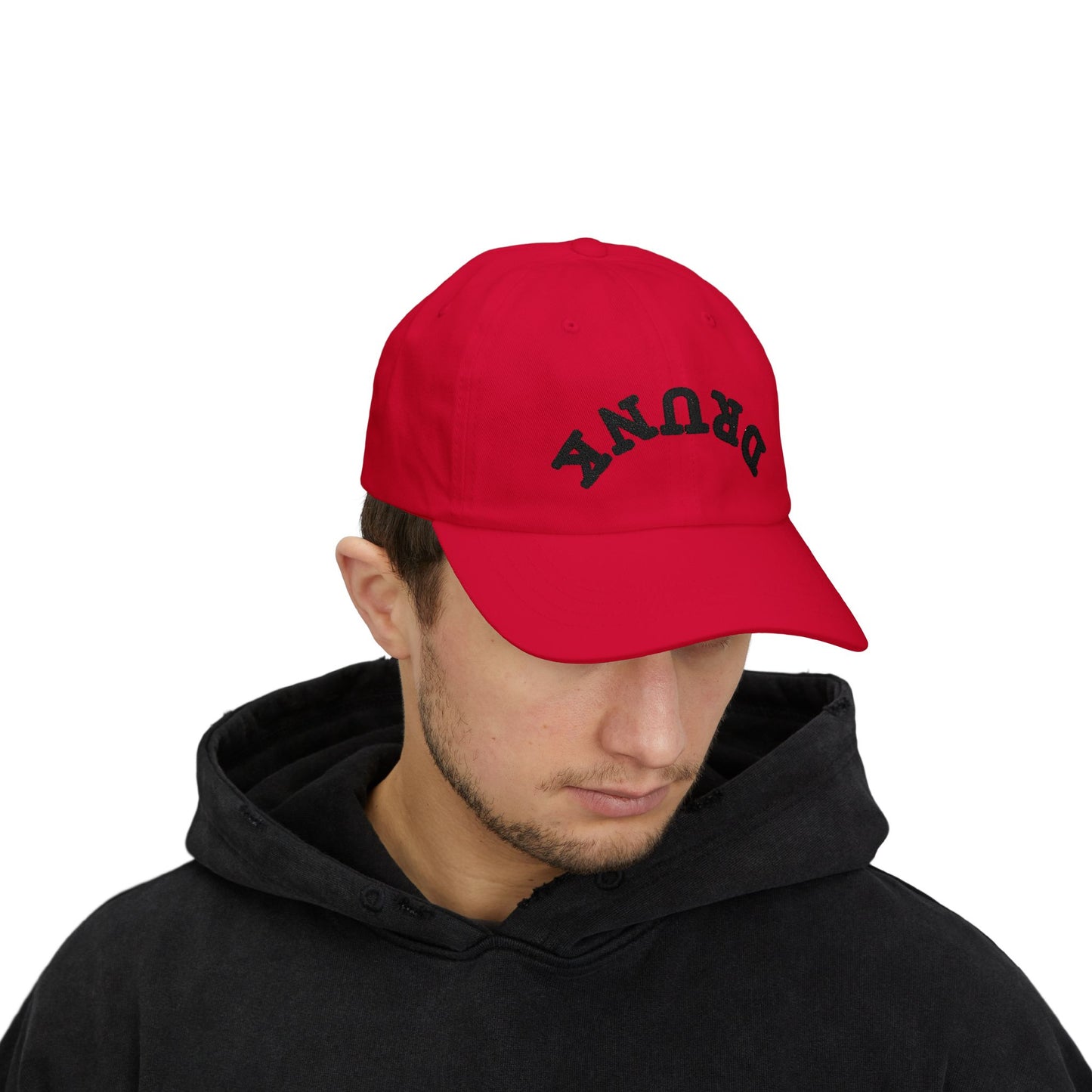 Dad Cap – 'DRUNK' Arch Embroidered White Baseball Hat