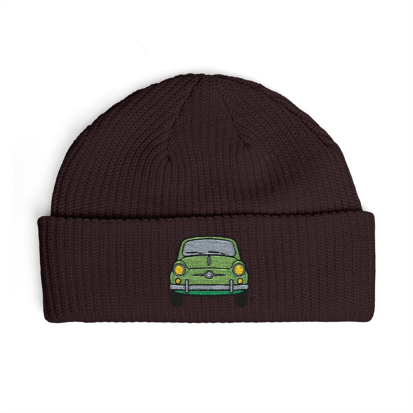 Cuff Beanie — Retro Green Car Embroidered Knit Hat Hats Printify One size Plum