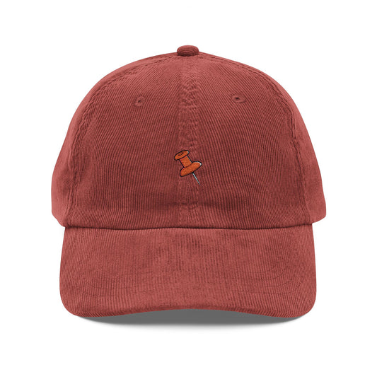 Vintage Corduroy Cap — Embroidered Tiny Skateboard Logo, Retro Casual Hat Hats Printify Burgundy One size
