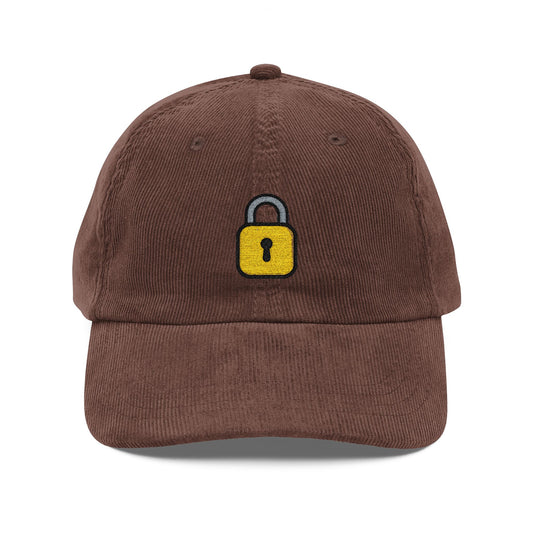 Vintage Corduroy Cap — Embroidered Yellow Lock Patch