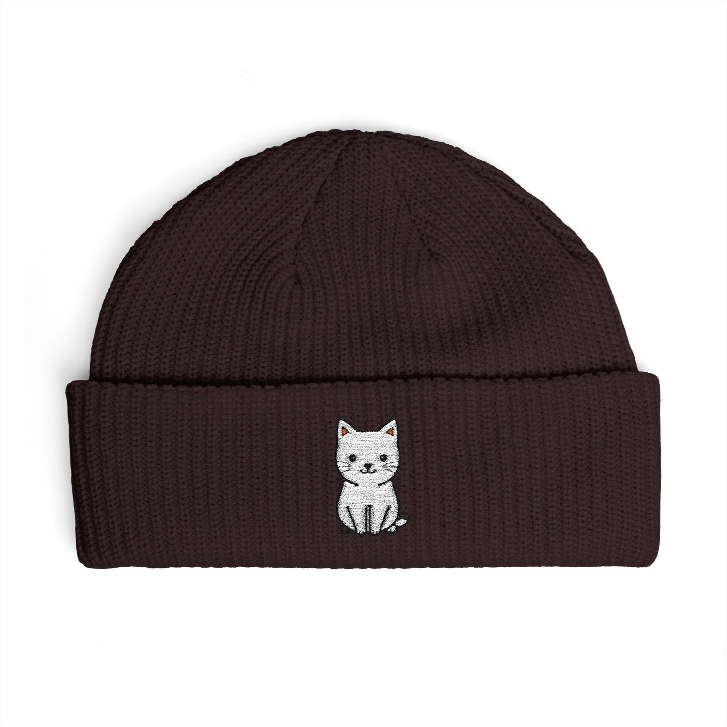 Embroidered Kitten Cuff Beanie