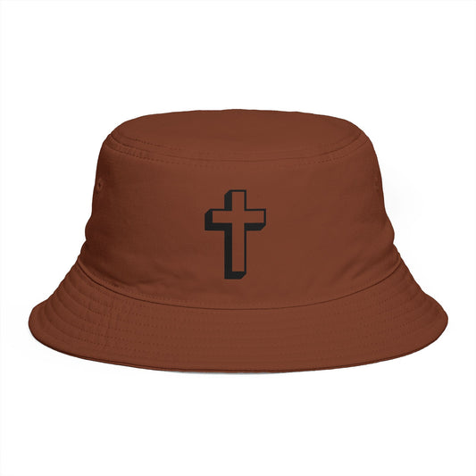 Christian Cross Bucket Hat — Minimal Faith Brown Sun Hat