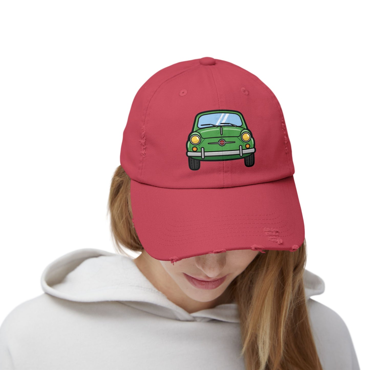Distressed Cap — Retro Green Car Graphic Hat
