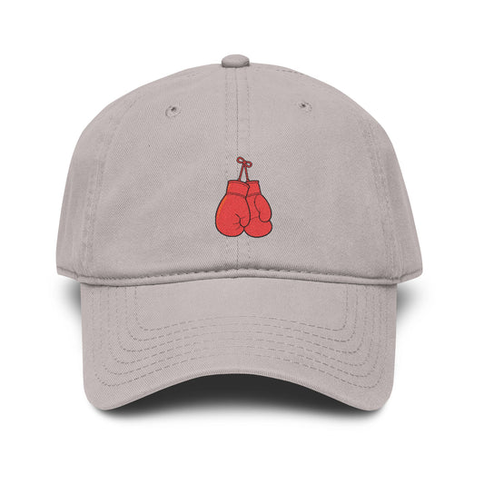 Washed Baseball Cap with Embroidered Red Boxing Gloves — Vintage Sport Dad Hat Hats Printify One size Gray
