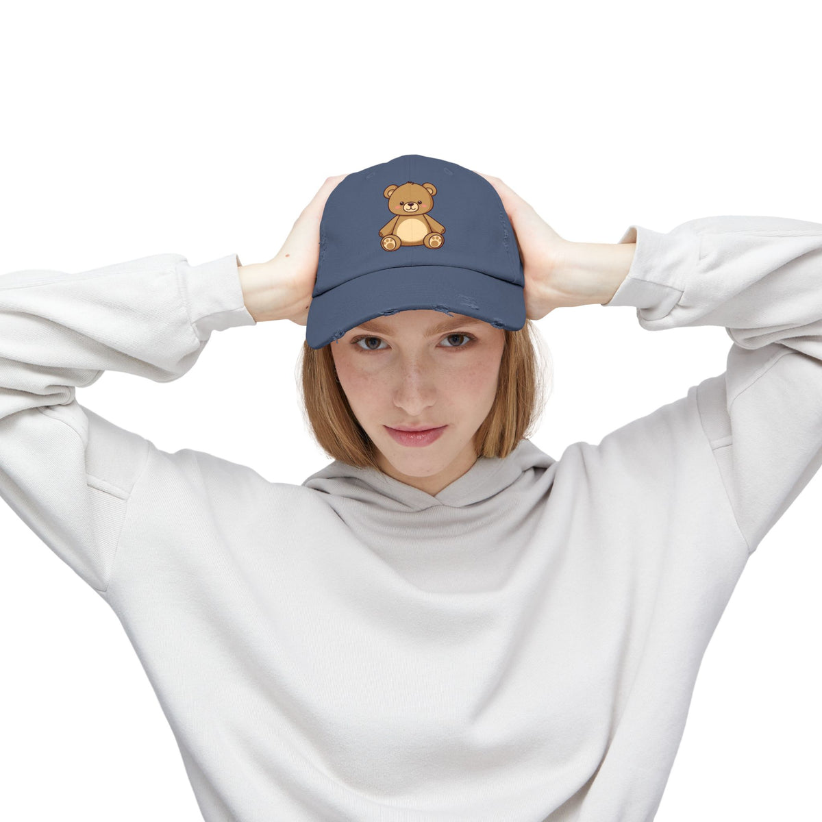 Teddy Bear Distressed Cap — Cute Retro Plush Hat for Casual Wear