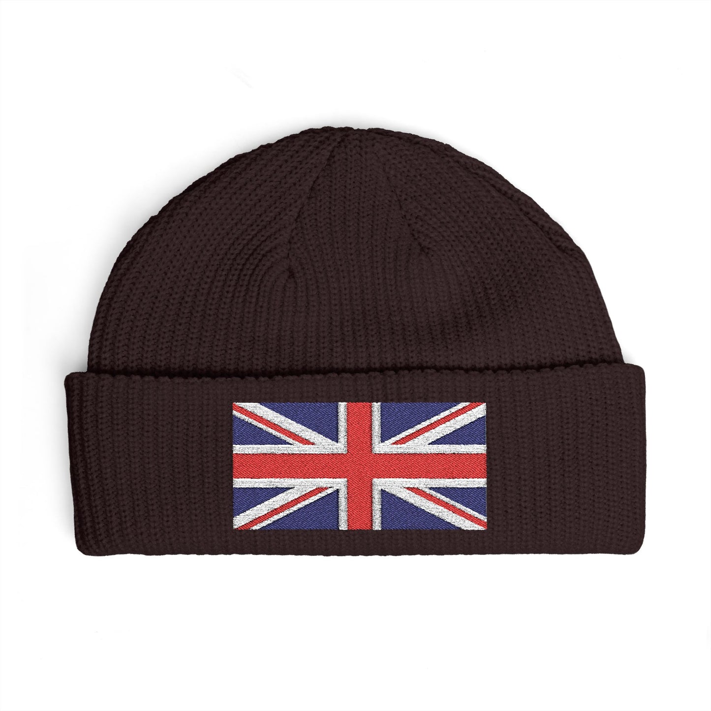 Cuff Beanie — Embroidered Union Jack Knit Hat Hats Printify One size Plum