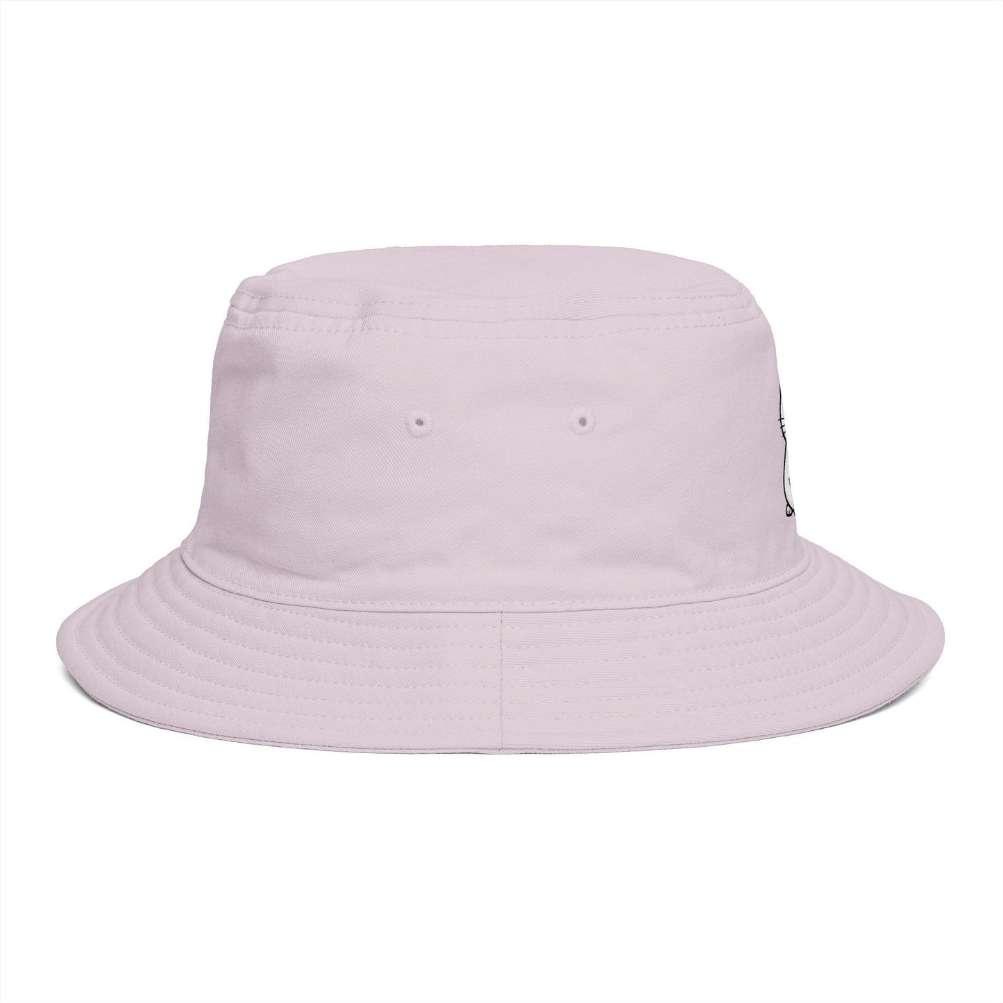 Brown Bucket Hat with Cute White Cat Embroidery — Casual Cat Lover Accessory