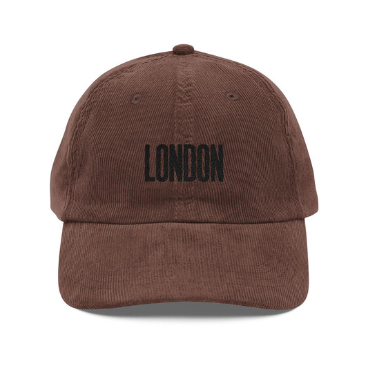 Vintage Corduroy Embroidered 'LONDON' Baseball Cap — Retro Travel Hat Hats Printify Dark Brown One size