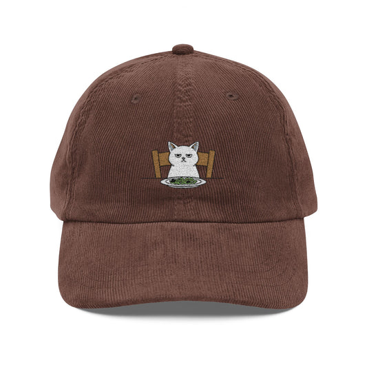 Corduroy Cat Cap — Embroidered Vintage Kitten Baseball Hat