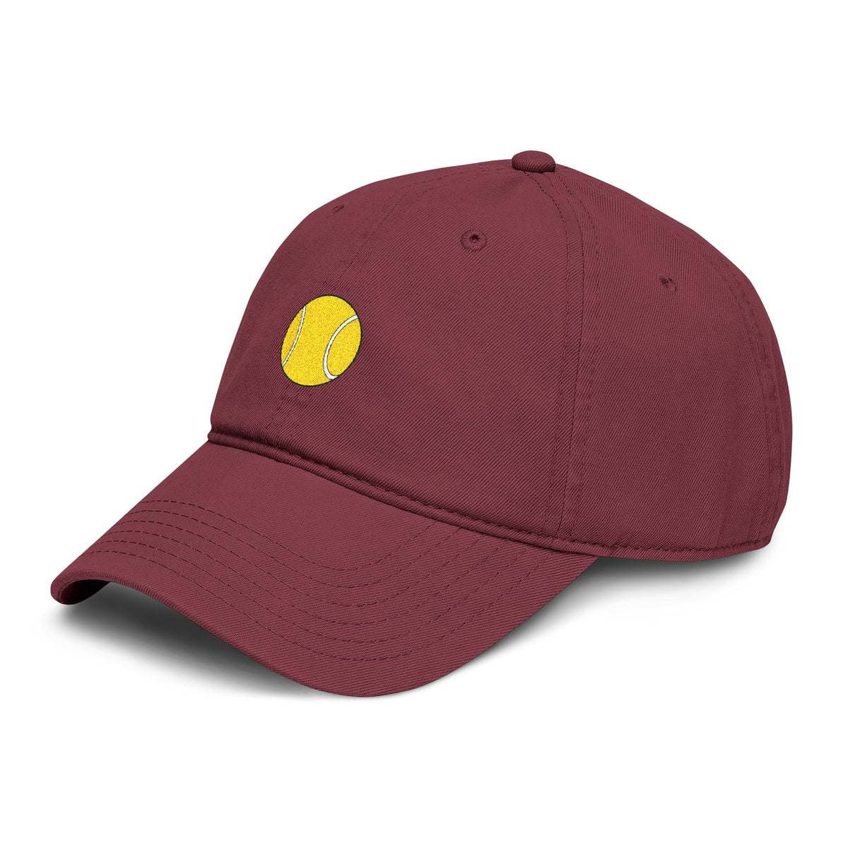 Washed Baseball Cap with Tiny Yellow Tennis Ball Embroidery
