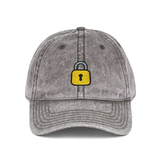 Embroidered Vintage Cap — Yellow Lock Patch Hat