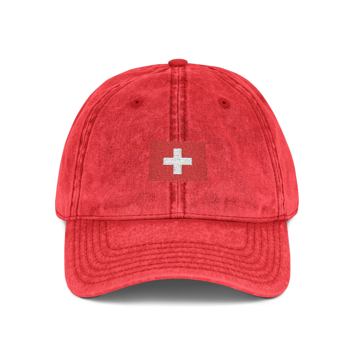 Red Vintage Embroidered Cross Cap - Washed Baseball Hat Hats Printify One size Red