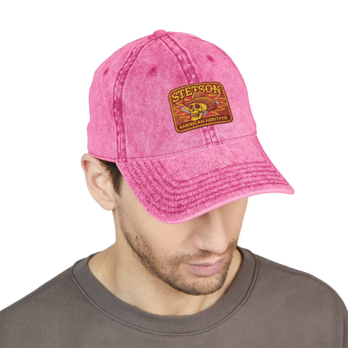 Vintage Embroidered Stetson Patch Cap — Washed Red Baseball Hat