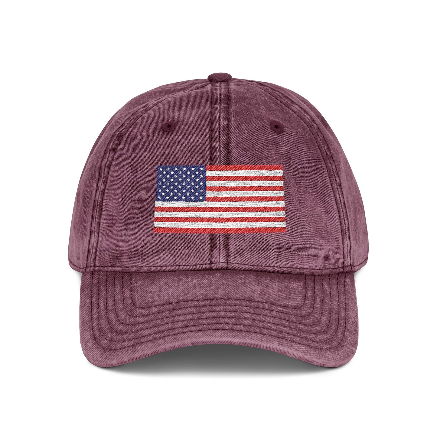 Vintage Washed Dad Hat with Embroidered American Flag — Patriotic Cap for 4th of July & Everyday Wear Hats Printify One size Maroon