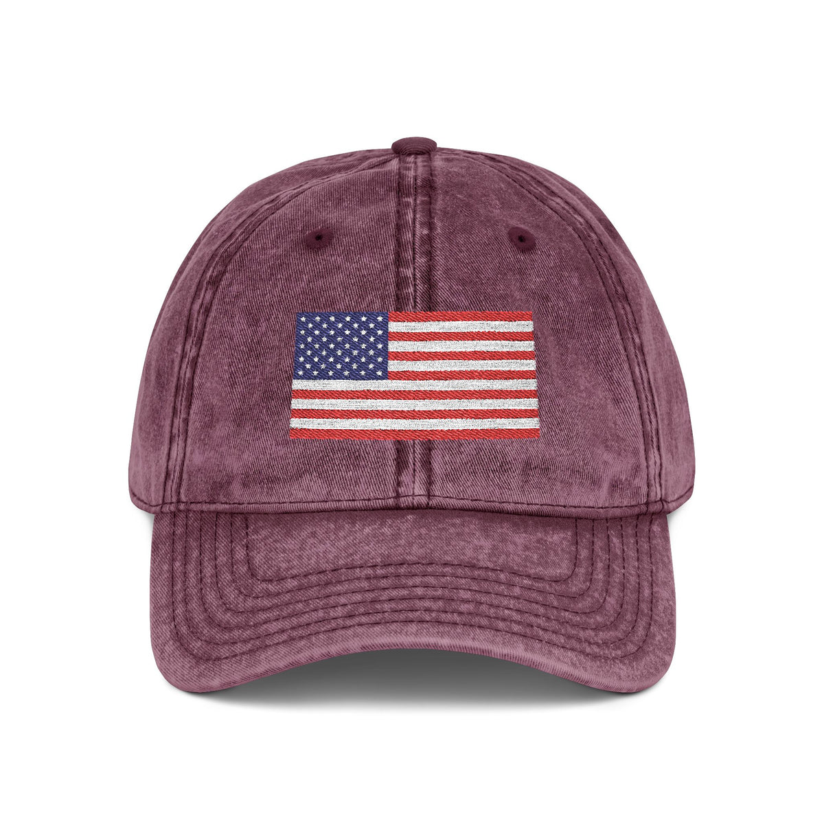 Vintage Washed Dad Hat with Embroidered American Flag — Patriotic Cap for 4th of July & Everyday Wear Hats Printify One size Maroon