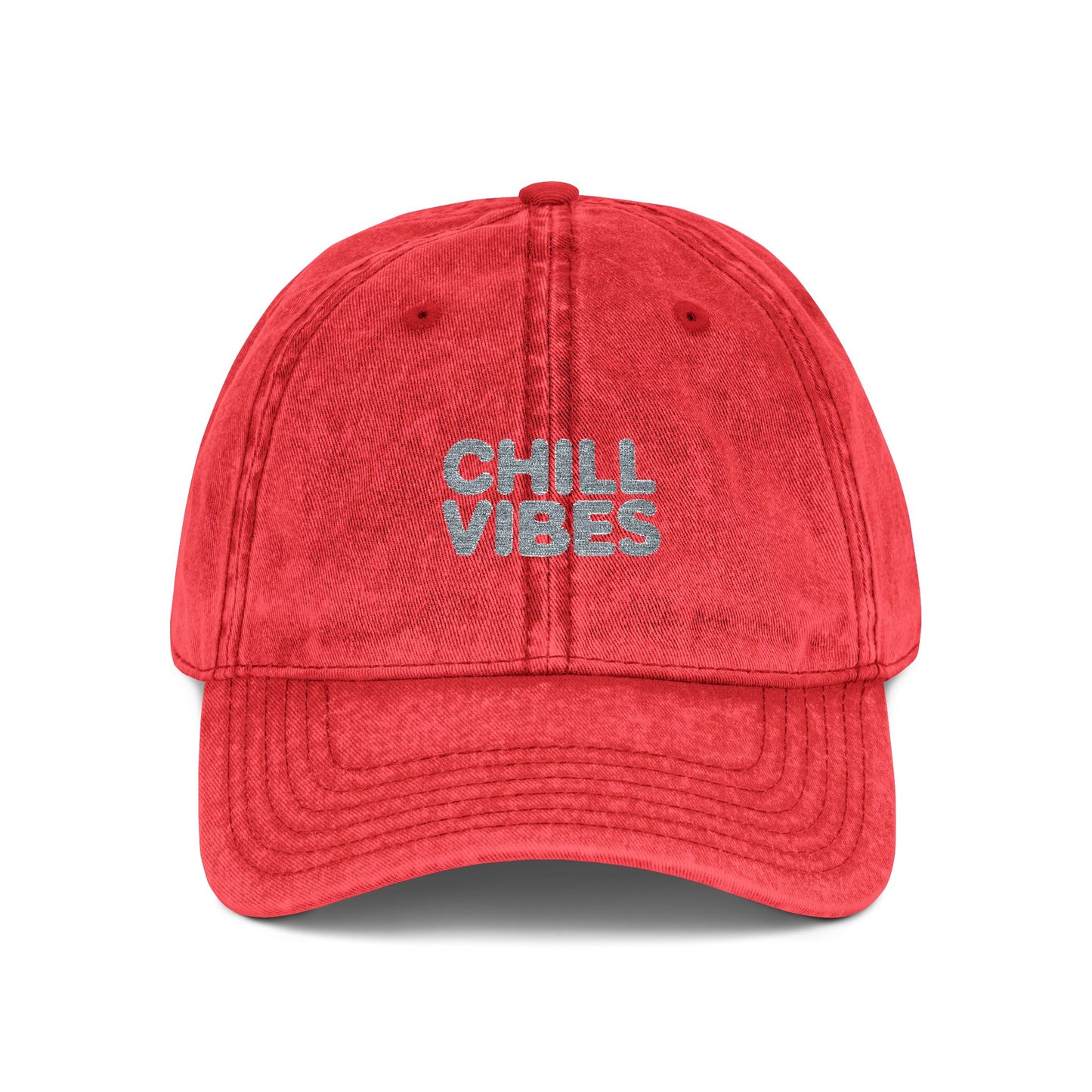 Chill Vibes Vintage Embroidered Cap Hats Printify One size Red