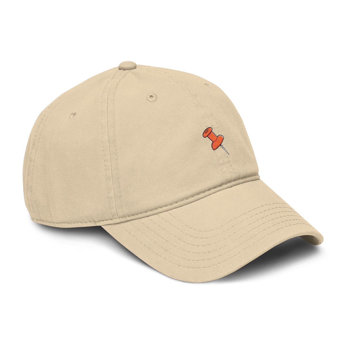 Washed Baseball Cap with Tiny Orange Pushpin Embroidery — Casual Everyday Hat Hats Printify