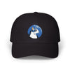 Dad Cap – White Embroidered Dog in Snow Patch Hat Hats Printify Black One size