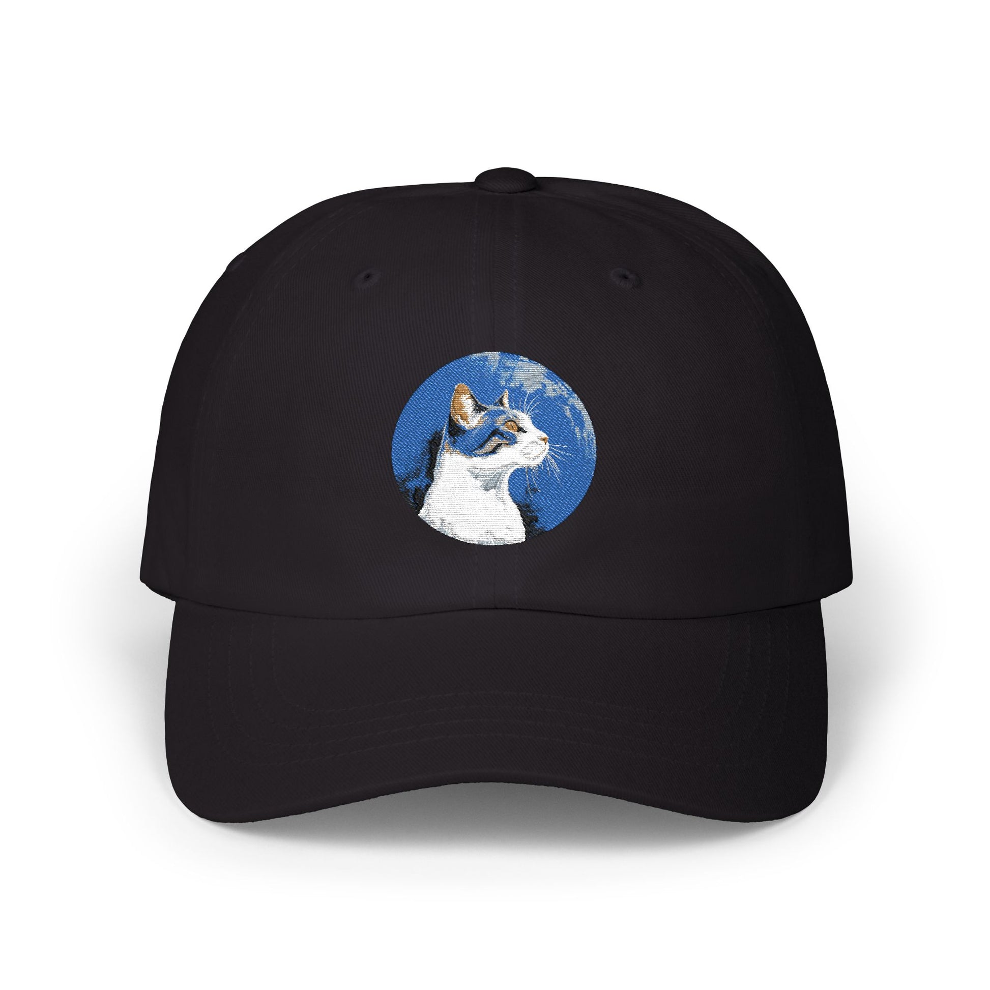 Dad Cap – White Embroidered Dog in Snow Patch Hat Hats Printify Black One size