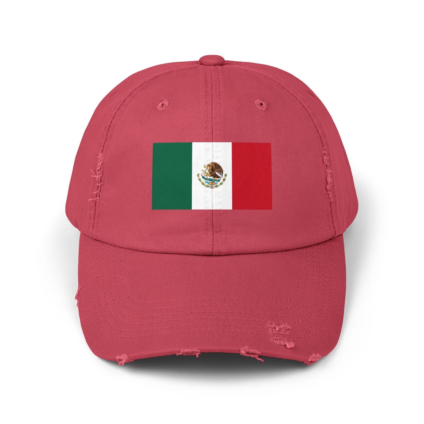 Mexico Flag Distressed Cap — Vintage Mexican Flag Dad Hat Hats Printify Dashing Red One size