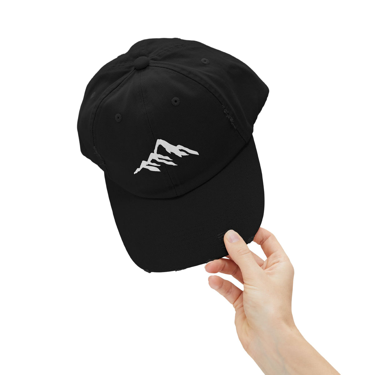 Distressed Mountain Hat — Minimal White Peak Embroidered Cap Hats Printify
