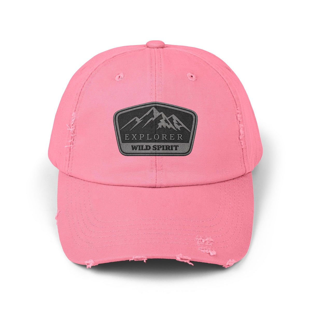 Explorer Wild Spirit Distressed Cap — Vintage Mountain Dad Hat Hats Printify True Pink One size