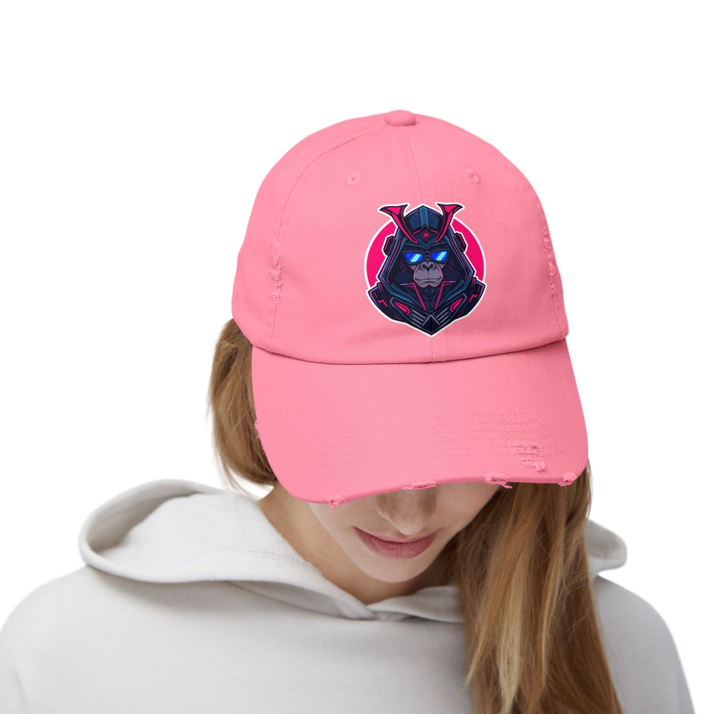 Samurai Skull Distressed Cap — Neon Retro Gamer Hat