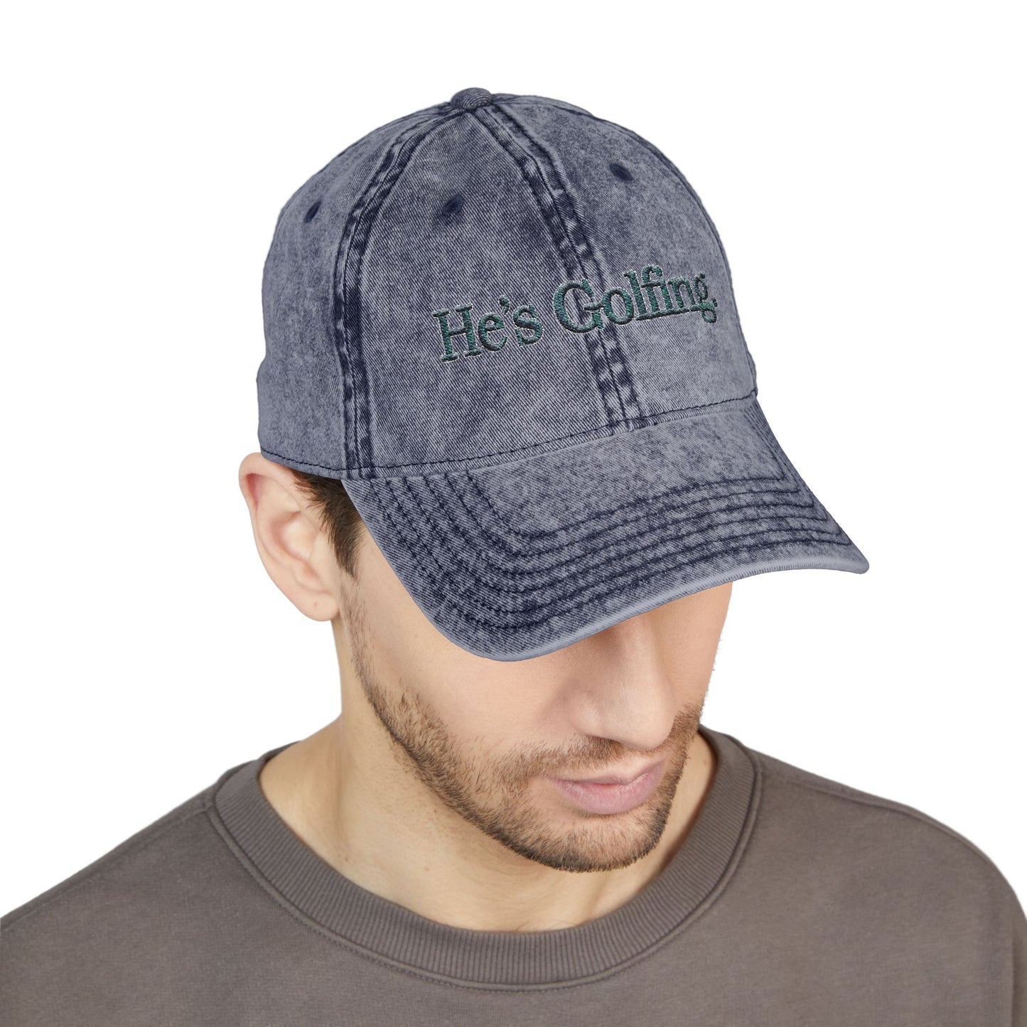 He’s Golfing Embroidered Vintage Cap — Washed Red Golf Dad Hat