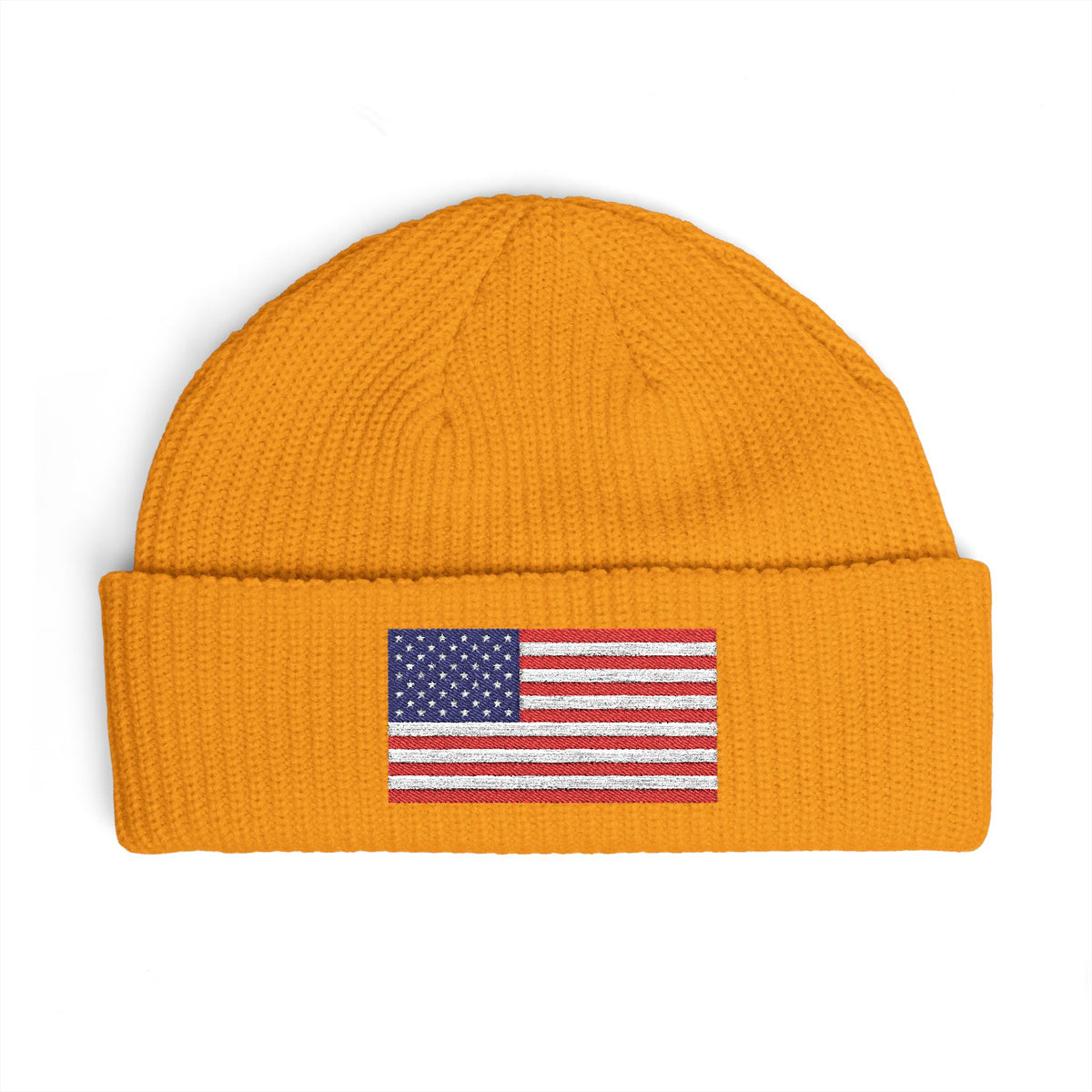 American Flag Cuff Beanie – Embroidered USA Knit Hat Hats Printify One size Gold