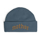 Mother Cuff Beanie — Gold Glitter Embroidered Knit Hat for Moms