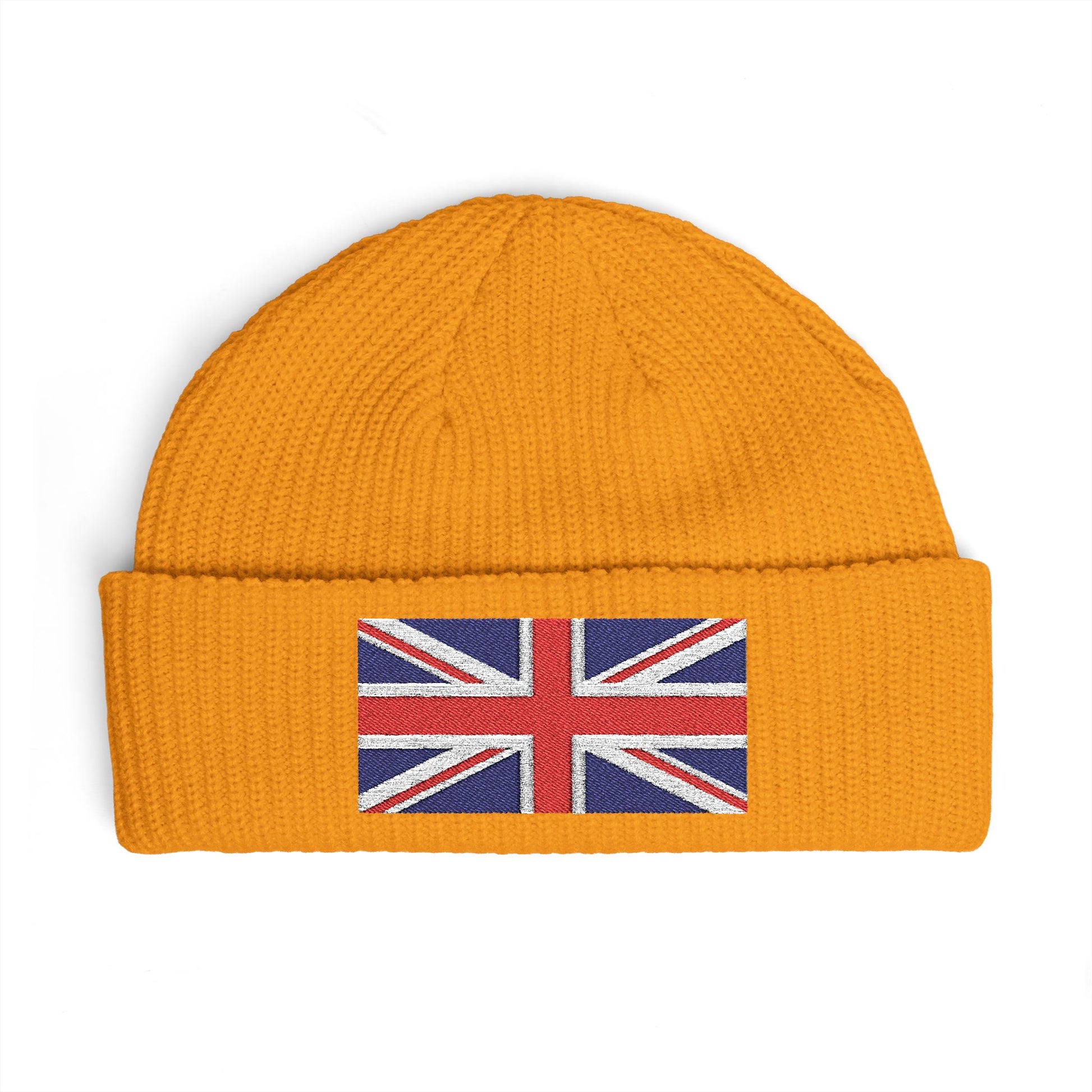 Cuff Beanie — Embroidered Union Jack Knit Hat Hats Printify One size Gold
