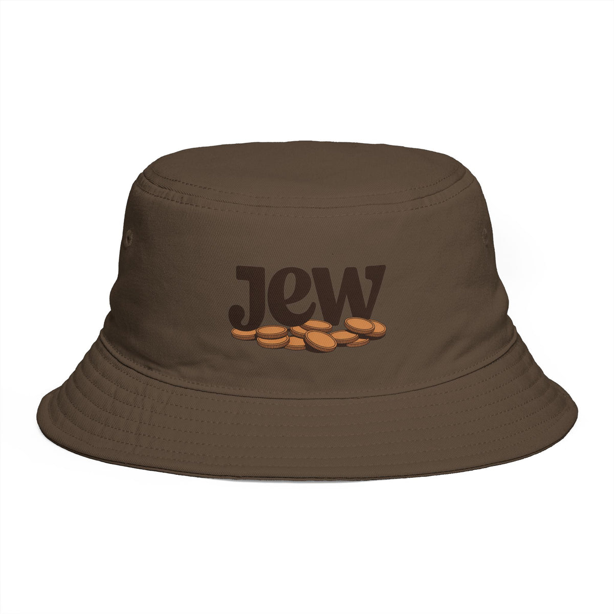 Bucket Hat — 'Jew' Logo with Bagels Embroidery | Retro Jewish Food Pride Cap Hats Printify One size Walnut