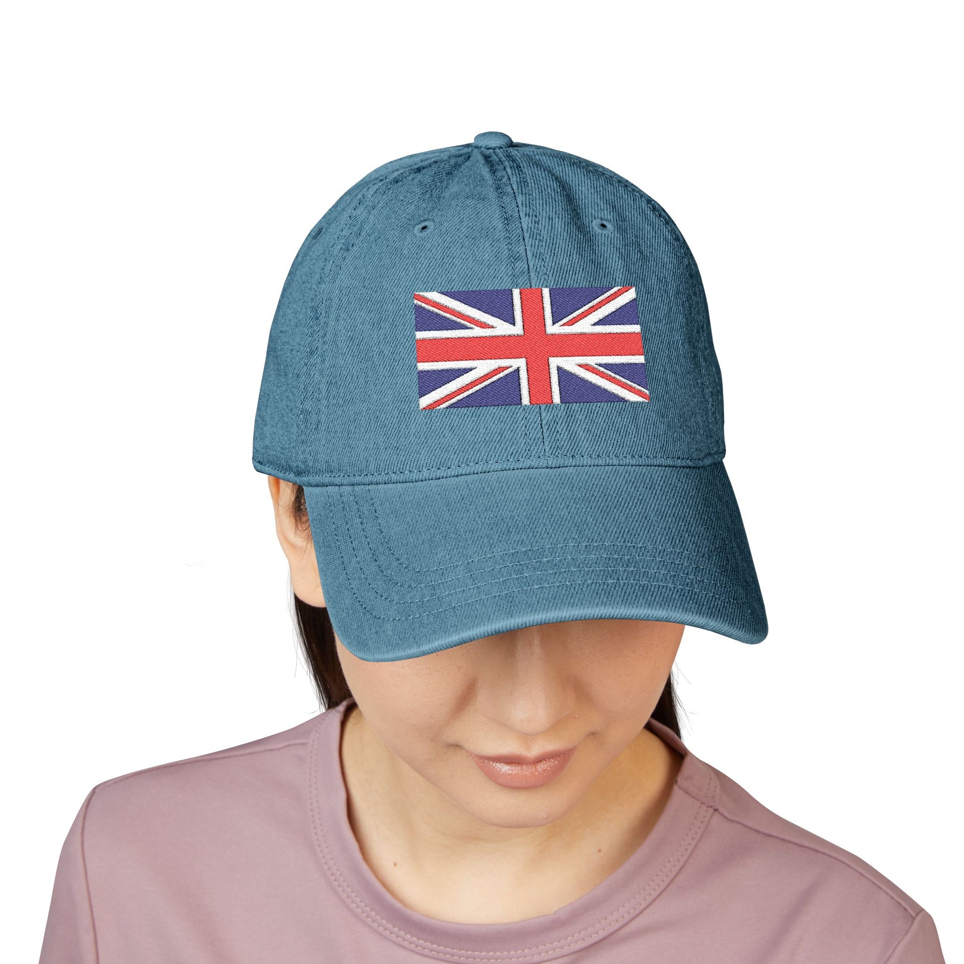 Union Jack Embroidered Denim Hat — British Flag Baseball Cap Hats Printify