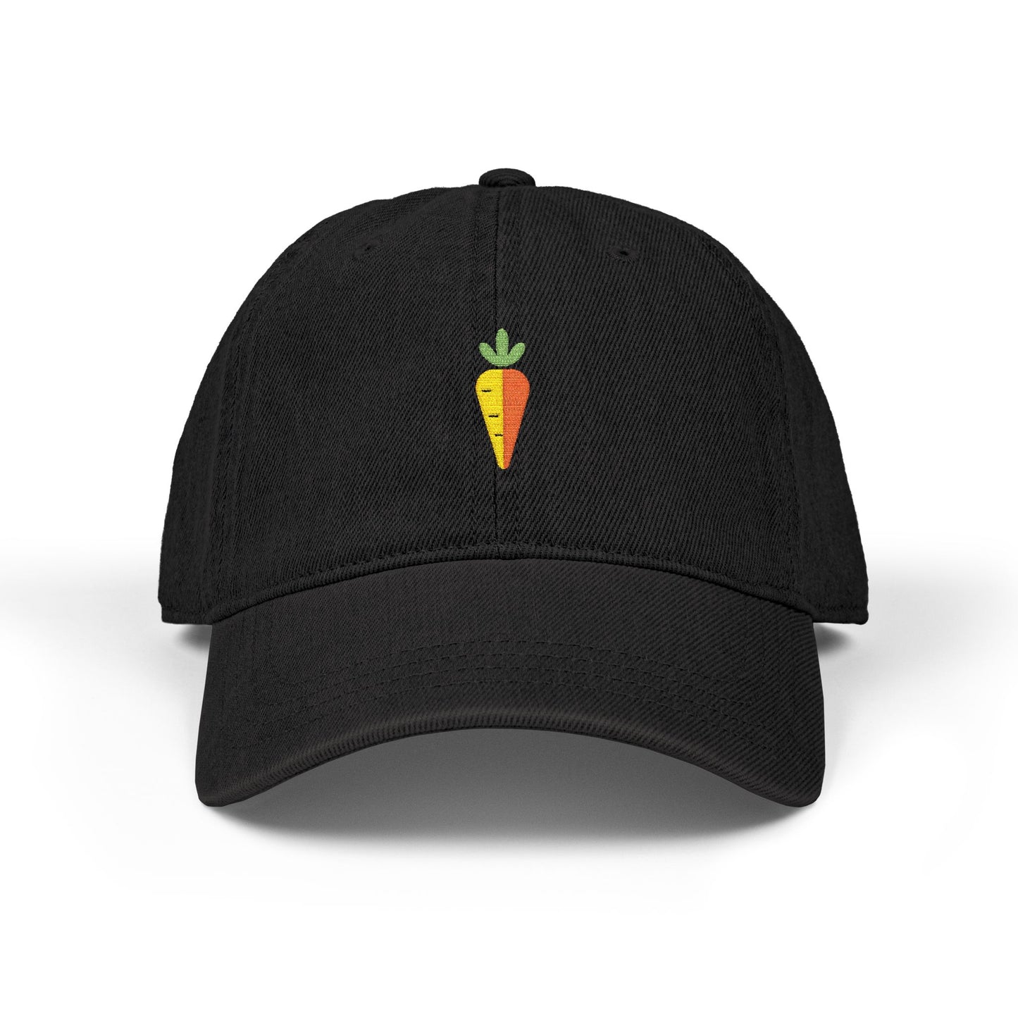Embroidered Carrot Denim Hat — Cute Farmhouse Veggie Baseball Cap Hats Printify One size Black