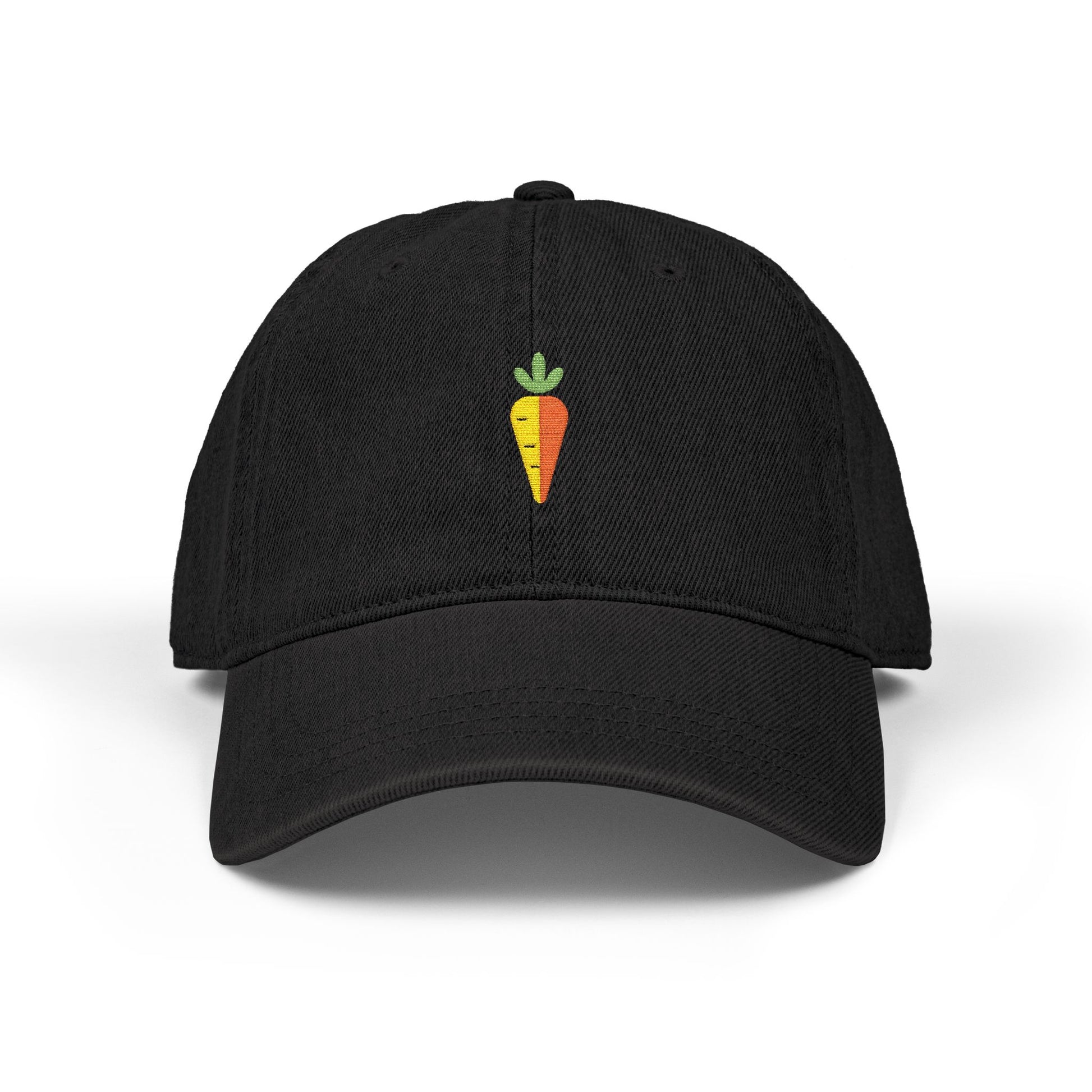 Embroidered Carrot Denim Hat — Cute Farmhouse Veggie Baseball Cap Hats Printify One size Black