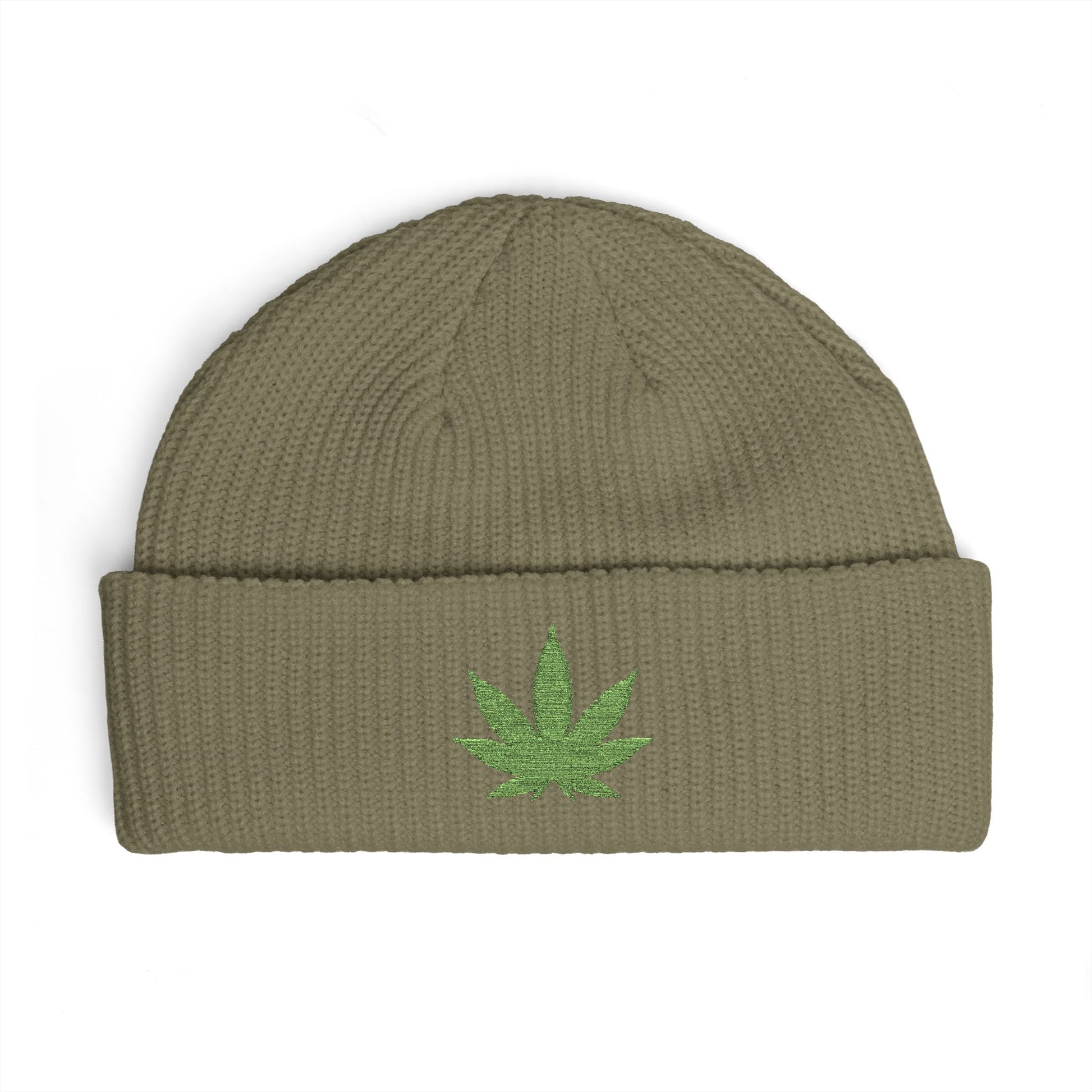Embroidered Glitter Cannabis Leaf Cuff Beanie Hats Printify One size Eucalyptus
