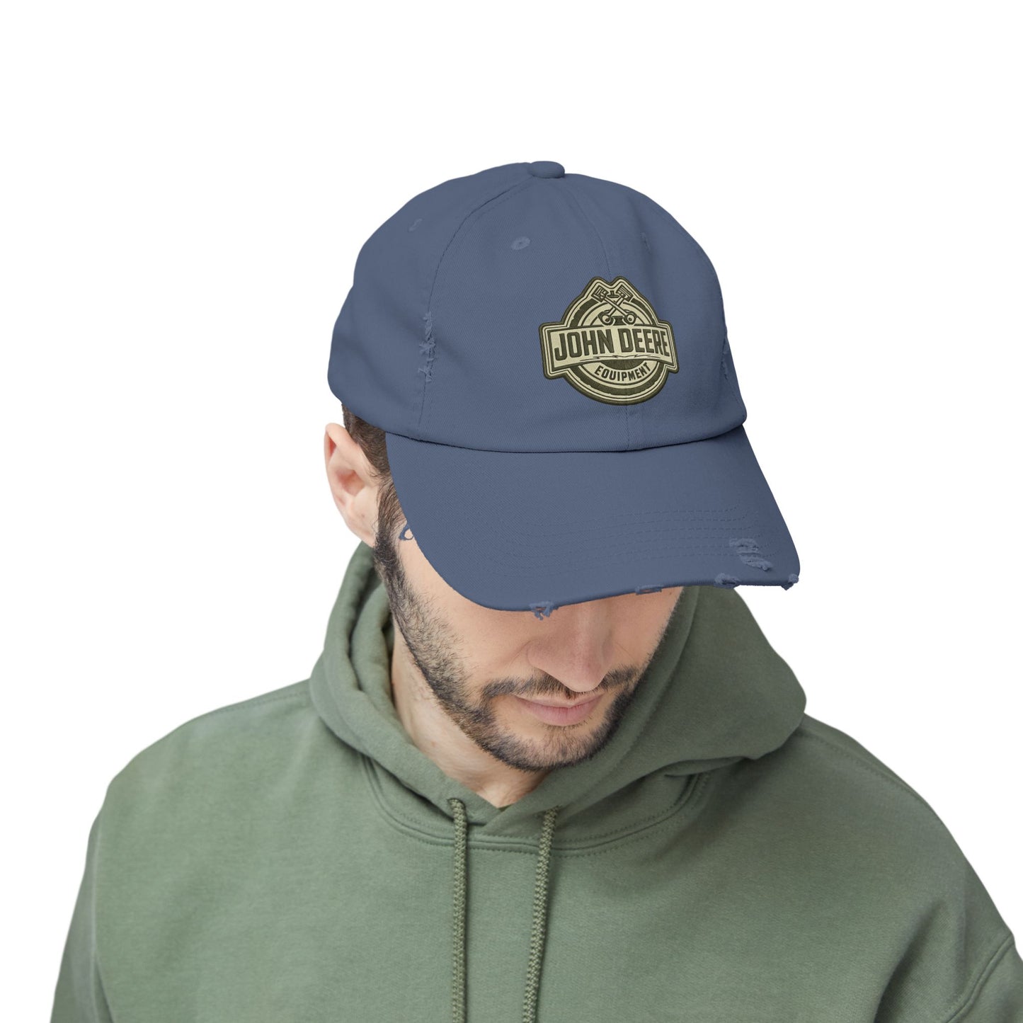 Distressed John Deere Logo Cap — Vintage Farm Equipment Baseball Hat