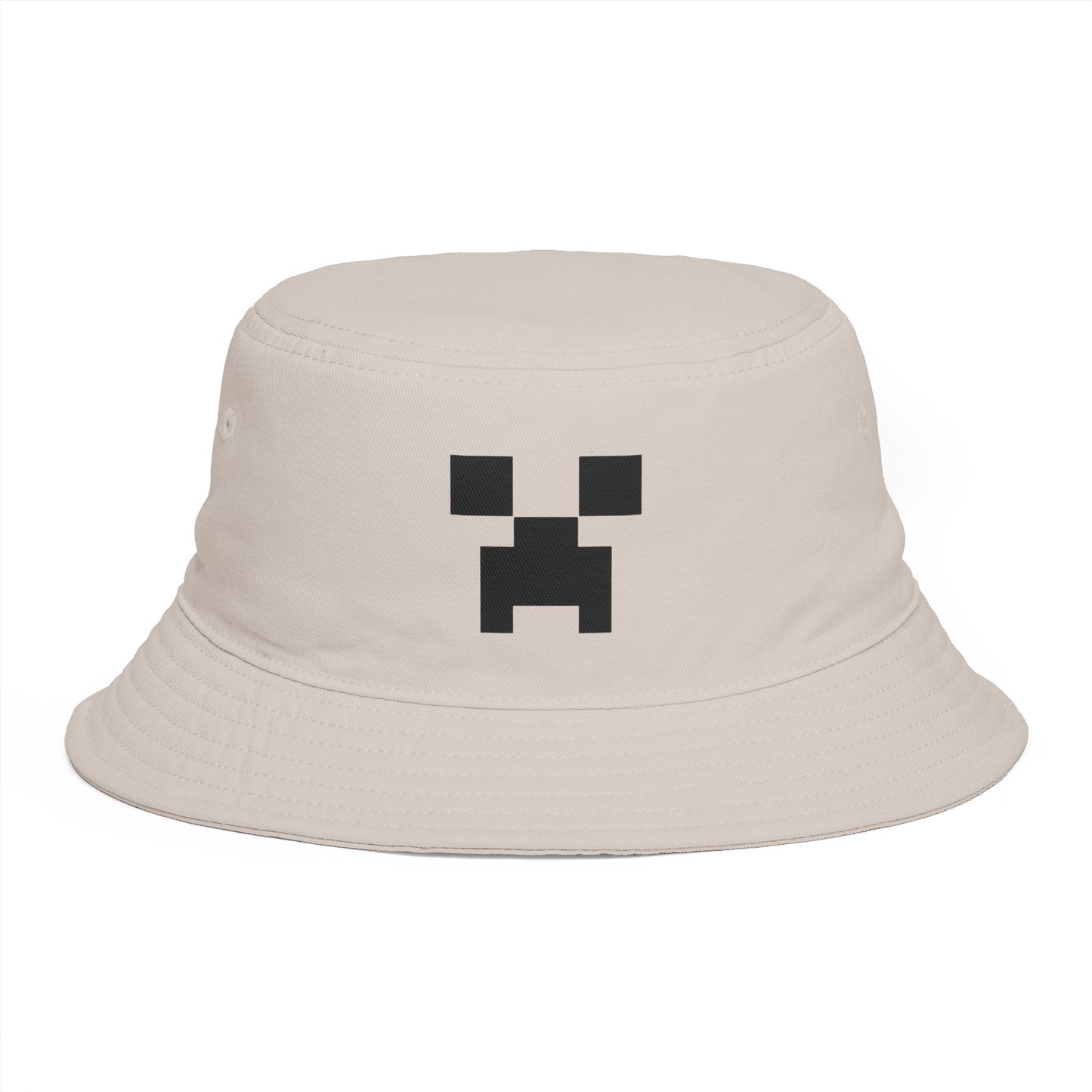 Pixel Creeper Face Bucket Hat | Gamer Minecraft Inspired Hat Hats Printify One size Bone