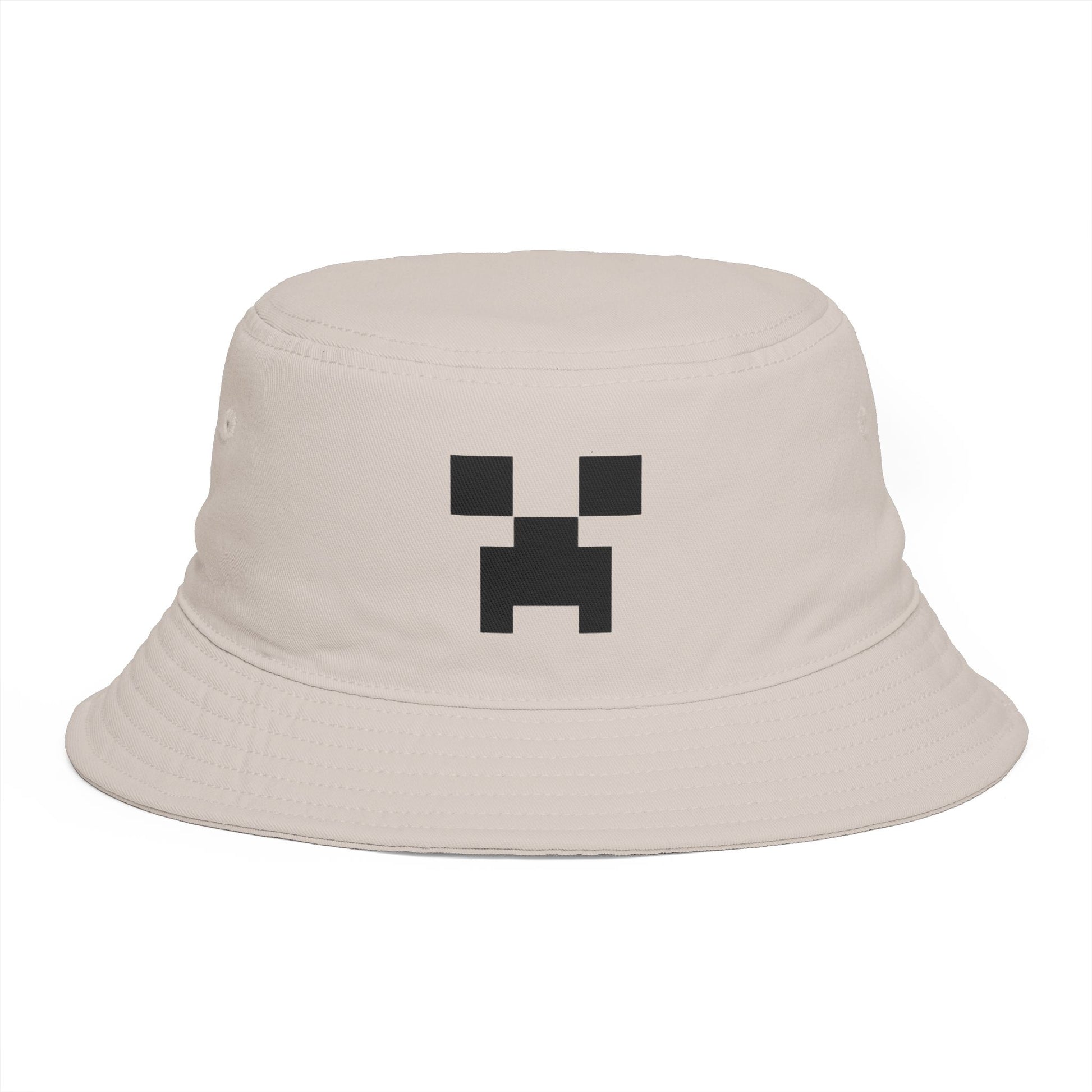Pixel Creeper Face Bucket Hat | Gamer Minecraft Inspired Hat Hats Printify One size Bone